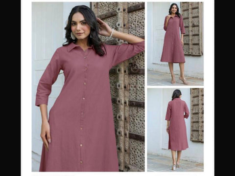 Jenesiya Mauve Solid A-Line Shirt Dress with 3/4 Sleeves