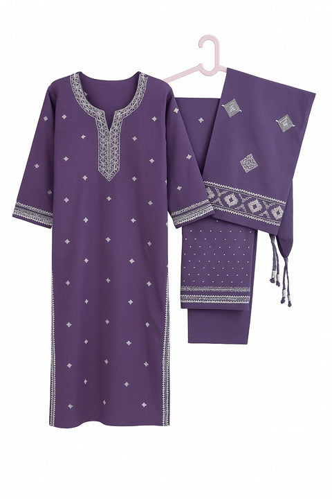 Aesha Purple Cotton Kurta Set with White Thread Embroidery