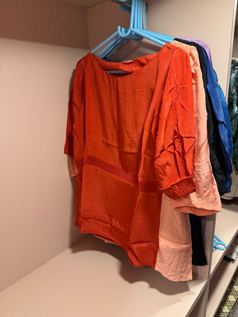 Mish Silk Finish Solid Top Puff Sleeve Design