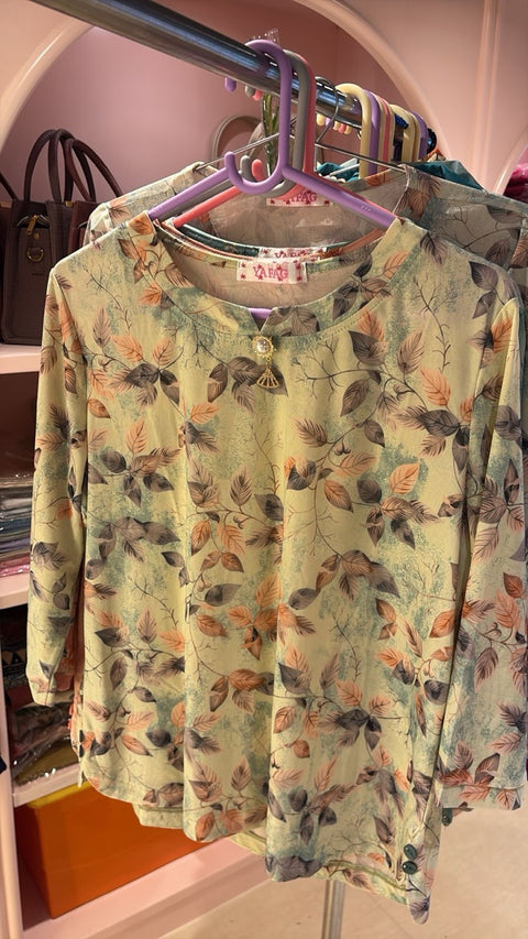 Floral Printed Rayon Top with Pearl Tassel