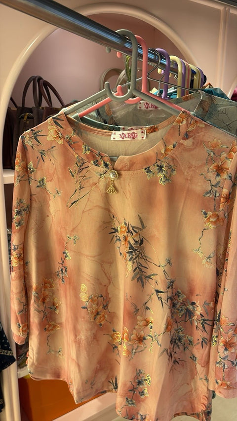 Floral Printed Rayon Top with Pearl Tassel