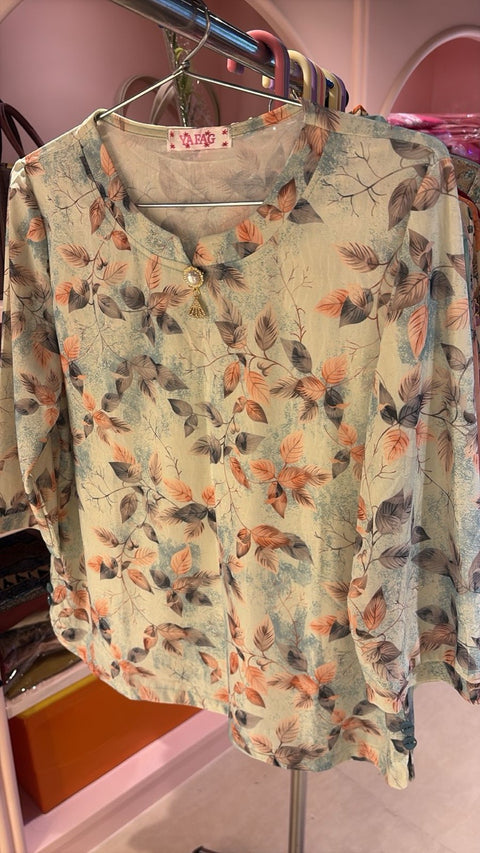 Floral Printed Rayon Top with Pearl Tassel