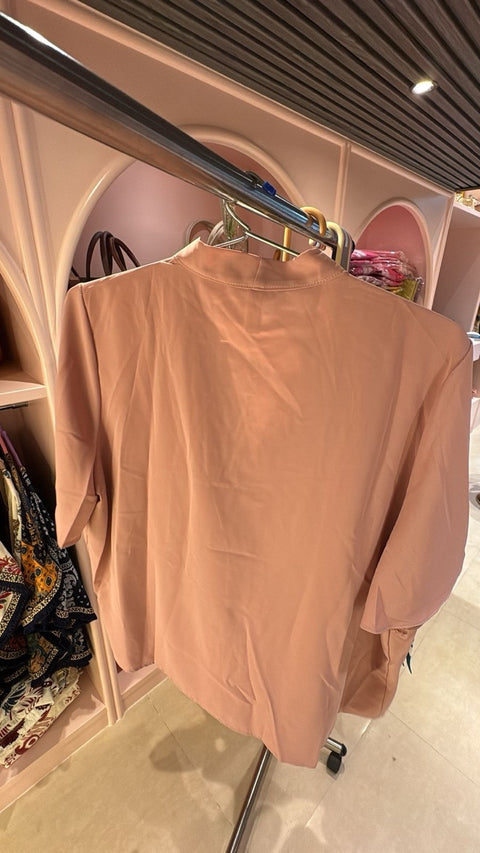 Solid Front-Pleated Short Kimono Shirt