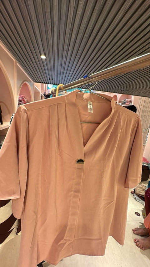 Solid Front-Pleated Short Kimono Shirt
