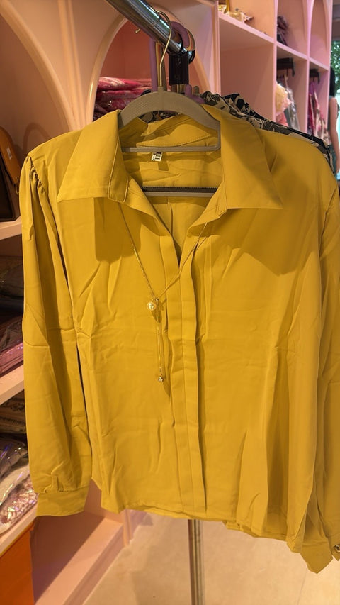 Solid Collared Long Sleeve Shirt with Puff Detailing