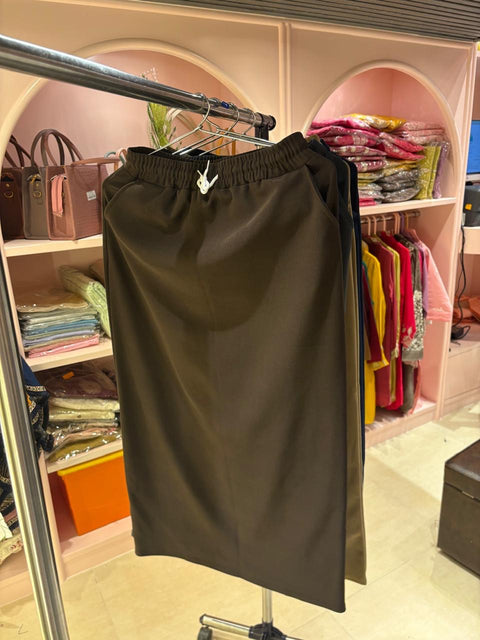 Solid Straight Midi Skirt with Drawstring Waist