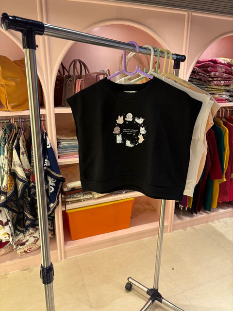 Cartoon Print Crop Top (Sleeveless)