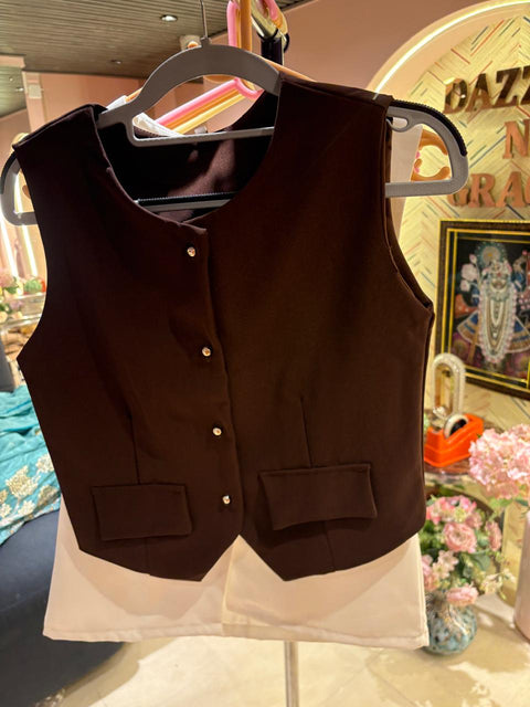 Contrast Hem Waistcoat Dark Brown