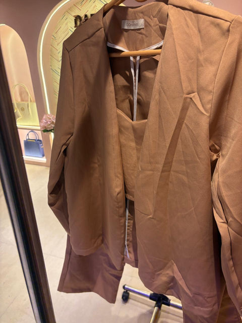 Elegant Tan Co-Ord Set Blazer & High Waisted Trousers