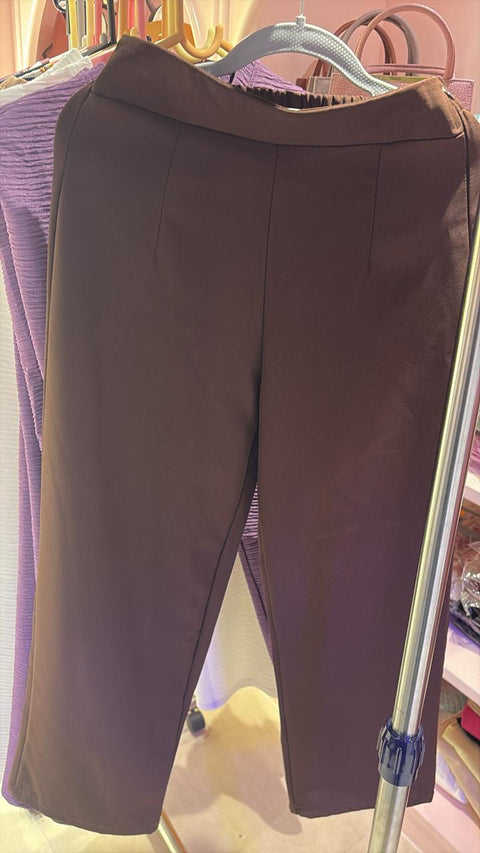 Classic High-Waisted Slim Fit Trousers Chocolate Brown