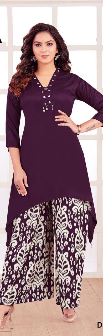 Asymmetrical Kurti with Printed Palazzo Set