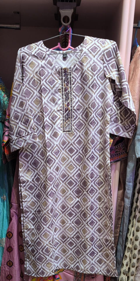 Sage Geo-Mosaic Kurta with Pintuck Placket