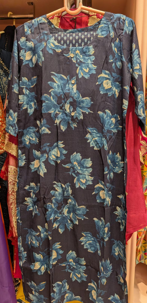 Midnight Bloom Kurta with Button Placket