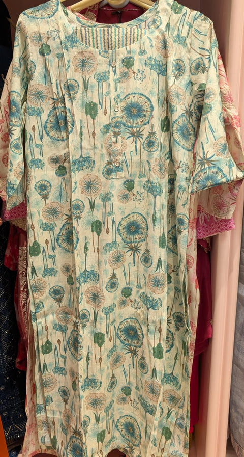 Ivory Teal Dandelion Pintuck Kurta with pant