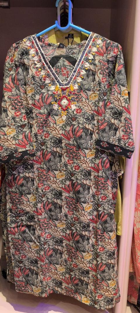 Midnight Garden Hand-Embroidered Floral V Neck Kurta