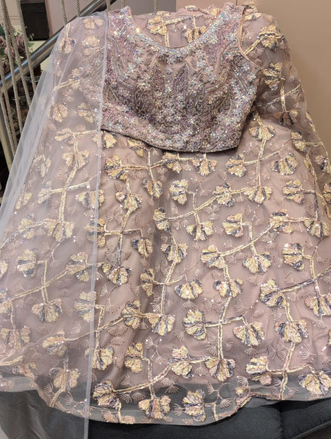 Lavender Lilac Sequin Embroidered Lehenga Set (Lehenga + Choli + Dupatta)