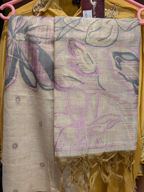 Linen Blend Printed Dress Material (Top + Bottom + Dupatta)