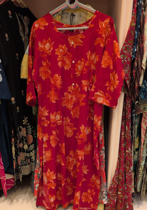 Crimson Red Floral Cotton Coord Set