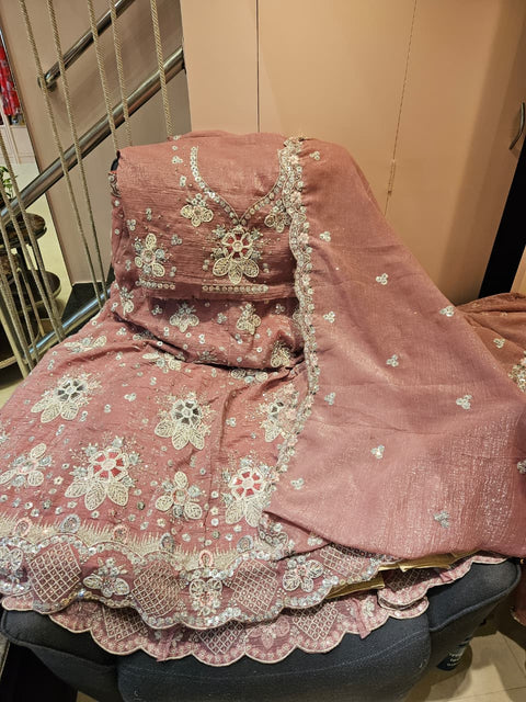 Peach Embroidered Ghaghara Choli with Dupatta Sequin & Thread Work