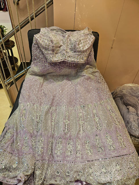 Lavender Pink Embroidered Ghaghara Choli with Mirror & Sequin Work