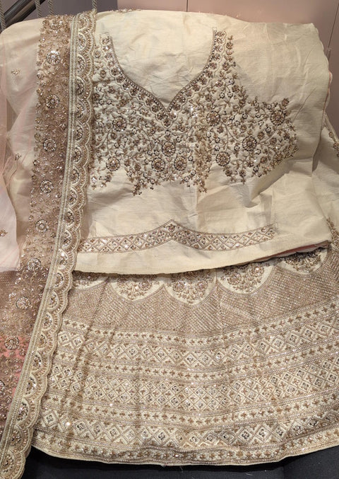 Champagne Beige Embroidered Ghaghara Choli with Dupatta Mirror & Sequin Work