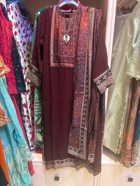 Maroon Printed Suit Set with Pant & Dupatta Ethnic Elegance Collection