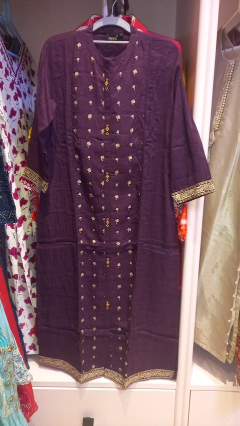 Plum Embroidered Kurta with Pant Set Elegant Festive Coord Set