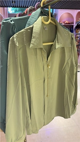 Solid Puff Sleeve Collared Shirt — Premium Polyester Blend in 9 Elegant Shades