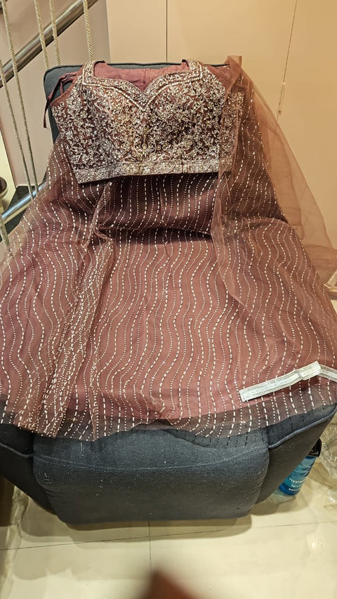 Chocolate Mocha Sequin Stripe Ghaghra Choli Set