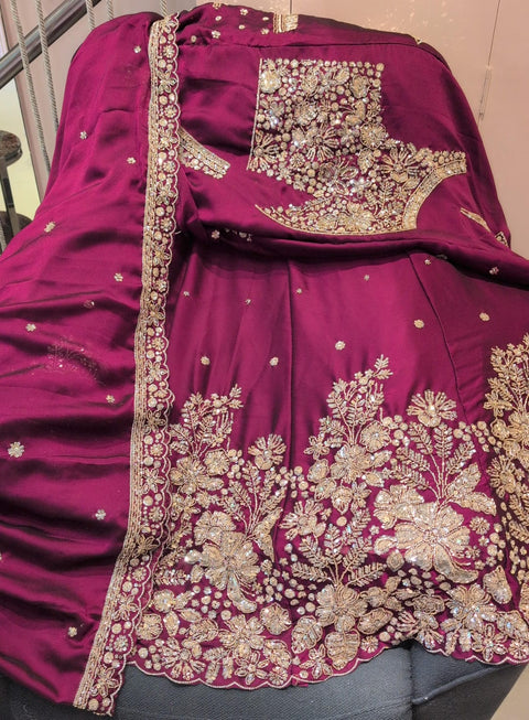 Royal Wine Floral Bridal Ghaghra Choli Set