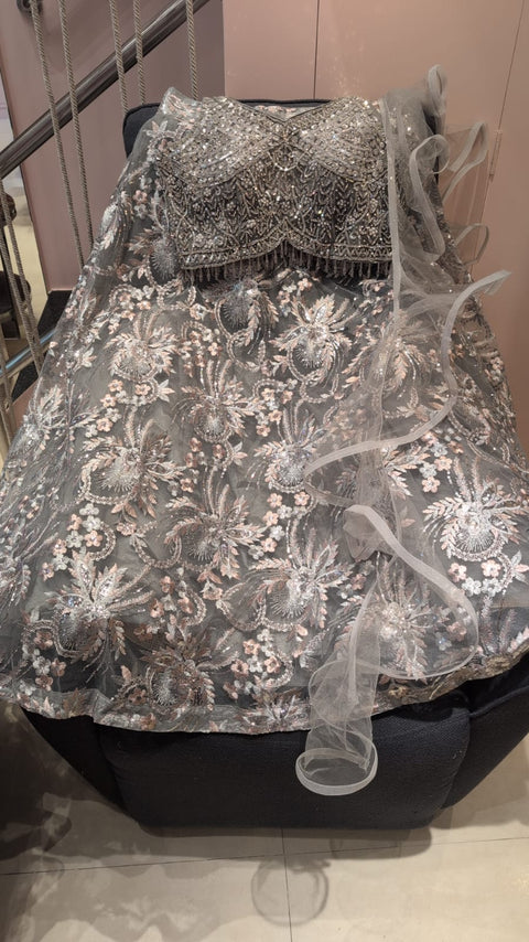 Platinum Mist Crystal Embroidered Ghaghra Choli Set