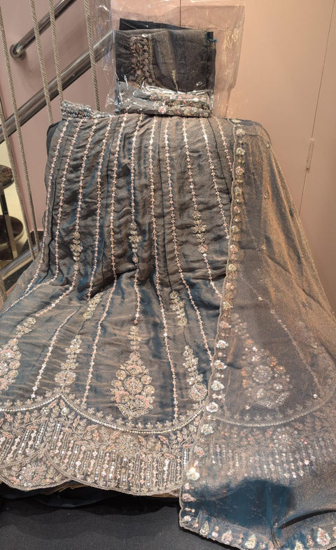 Steel Whisper Sequin Stripe Ghaghra Choli Set