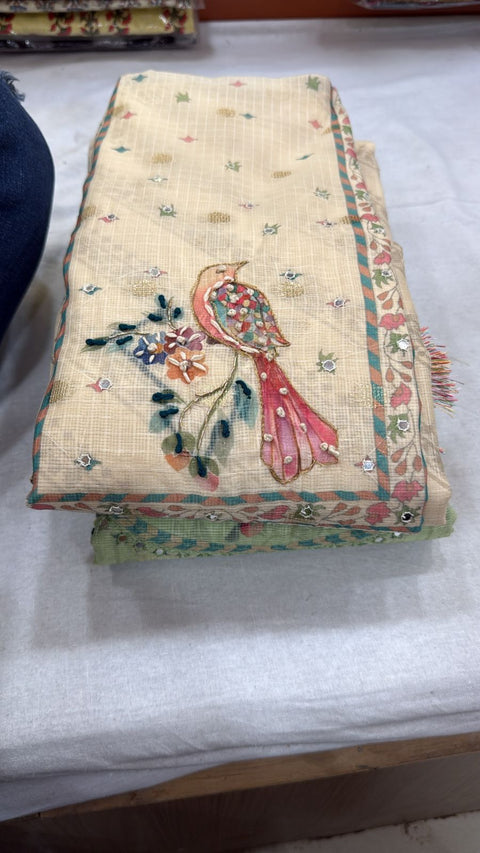 Hand Embroidered Bird Motif Dress Material Set