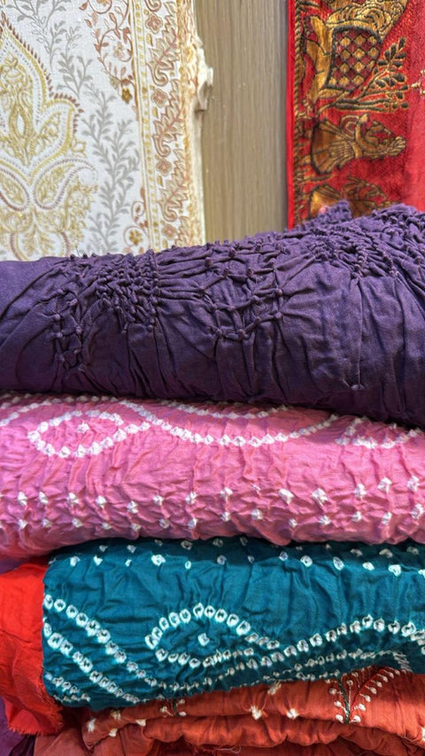 Hand-Smocked Bandhani Cotton Dress Material Set