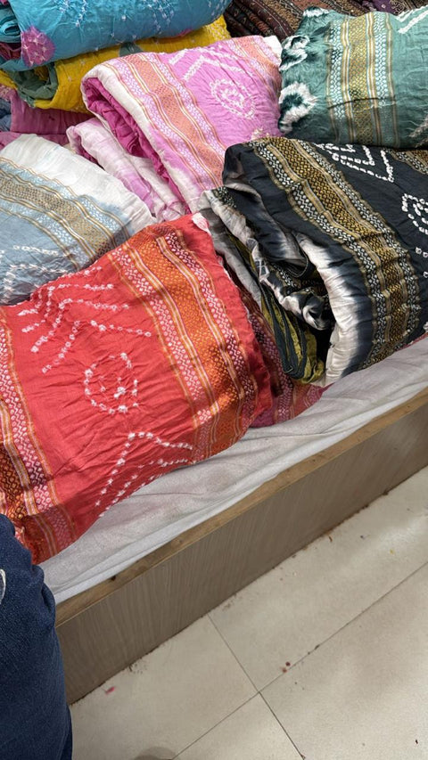 Bandhani & Leheriya Printed Cotton Dress Material Set