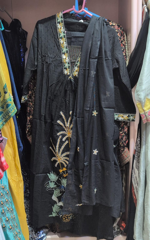 Midnight Black Embroidered Salwar Suit Set with Dupatta