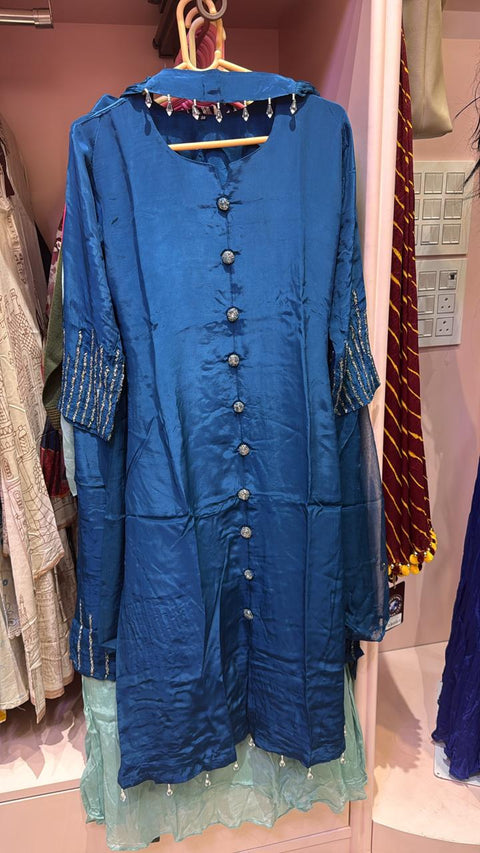 Royal Blue Shimmer Kurta Palazzo Set