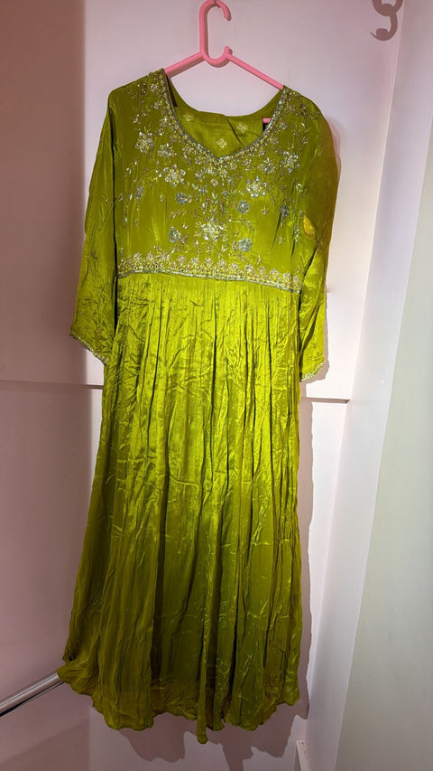 Olive Gold Embroidered Anarkali Gown with Dupatta