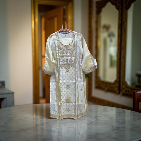 Royal Ivory Zari Embroidered Salwar Suit with Dupatta