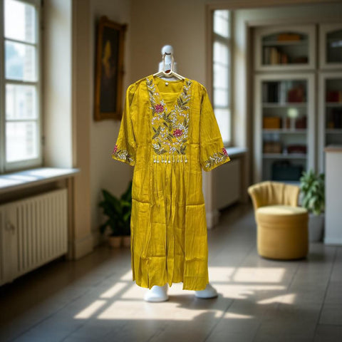 Sunlit Mustard Floral Embroidered Salwar Suit with Dupatta