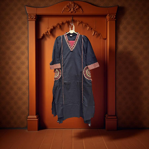 Midnight Noir Tribal Embroidered Salwar Suit with Dupatta