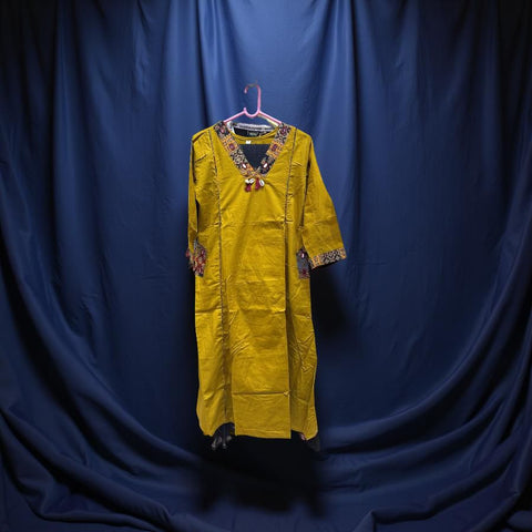 Mustard V-Neck Embroidered Salwar Suit with Dupatta