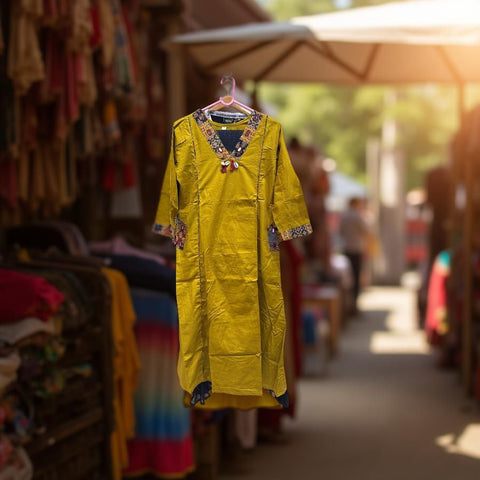 Mustard V-Neck Embroidered Salwar Suit with Dupatta