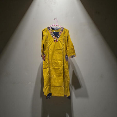 Mustard V-Neck Embroidered Salwar Suit with Dupatta