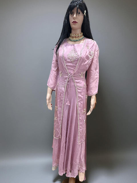 Blush Pink Embroidered Long Jacket Gown Set | Sequin Ethnic Fusion | Wedding Wear