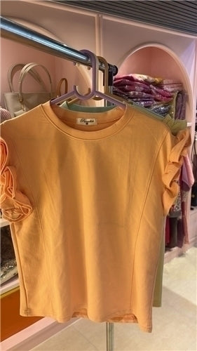 Ruffle Sleeve Cotton Top — Pastel Feminine Charm in Mint, Peach & Yellow