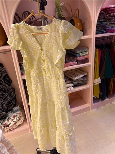 Women’s Crinkled Floral Cotton Frock — Ruffle Sleeves in 6 Pastel Colours | Free Size