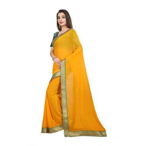 Generic Women's Chiifon, Jacquard Blouse Saree(Yellow,5-6 Mtrs)