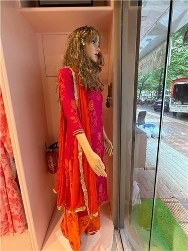 Jaipur Pink and Orange Embroidered Kurta Set with Dupatta