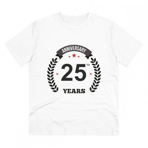 Generic Men's PC Cotton 25th Anniversary Printed T Shirt (Color: White, Thread Count: 180GSM)